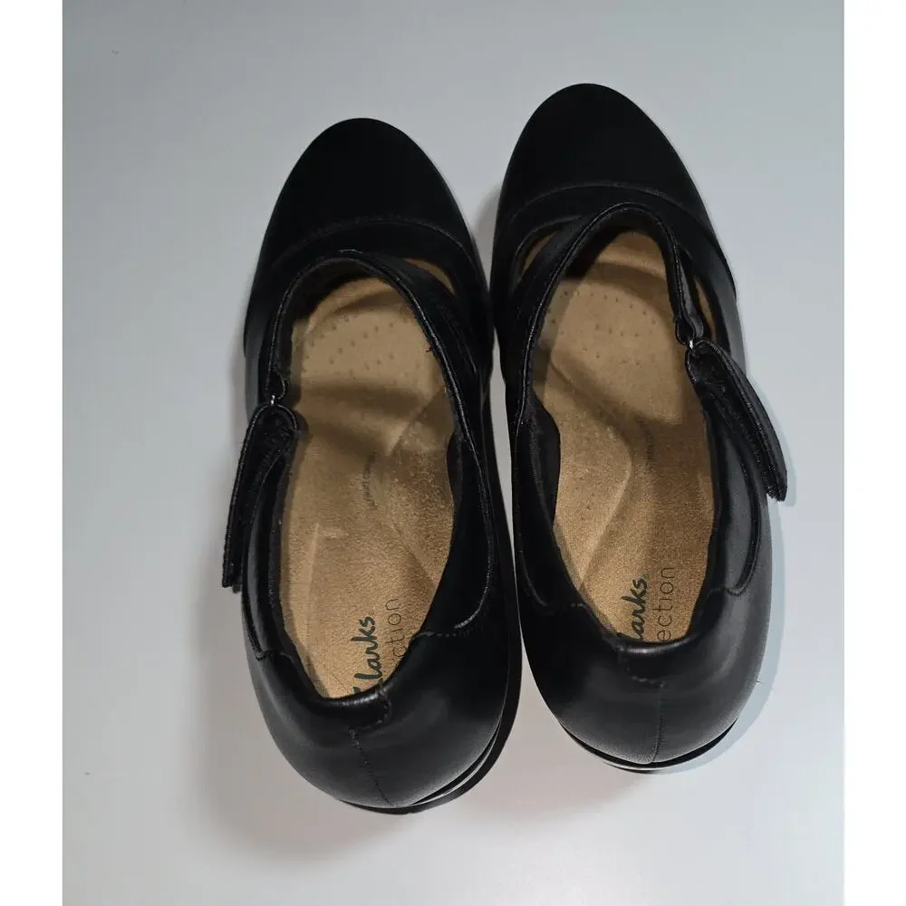 Clarks Emily Clover Black Leather Women's Shoes Size 10D